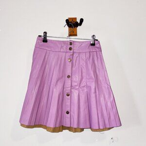 NWT • faux leather pleated button down skirt pink lavender